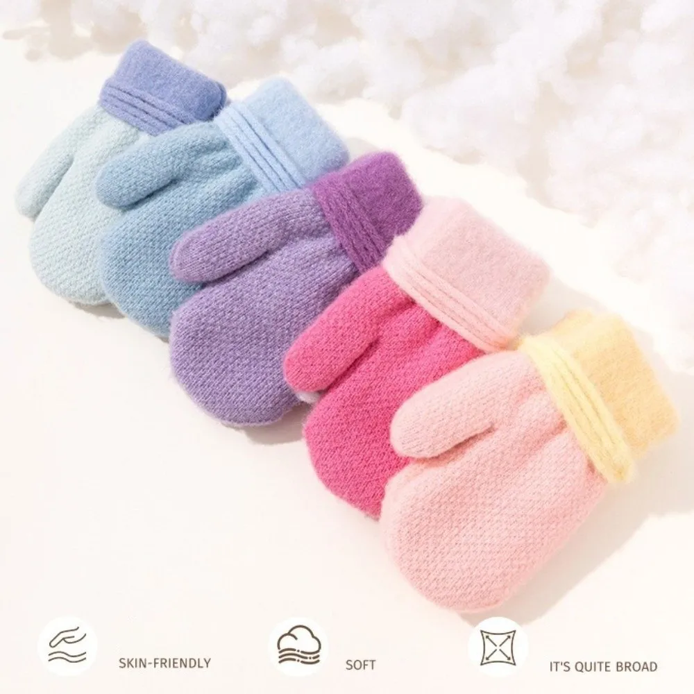 New Warm Gloves Full Finger Hanging Neck Skiing Gloves Thick Knitted Windproof Cold Proof Gloves Kids