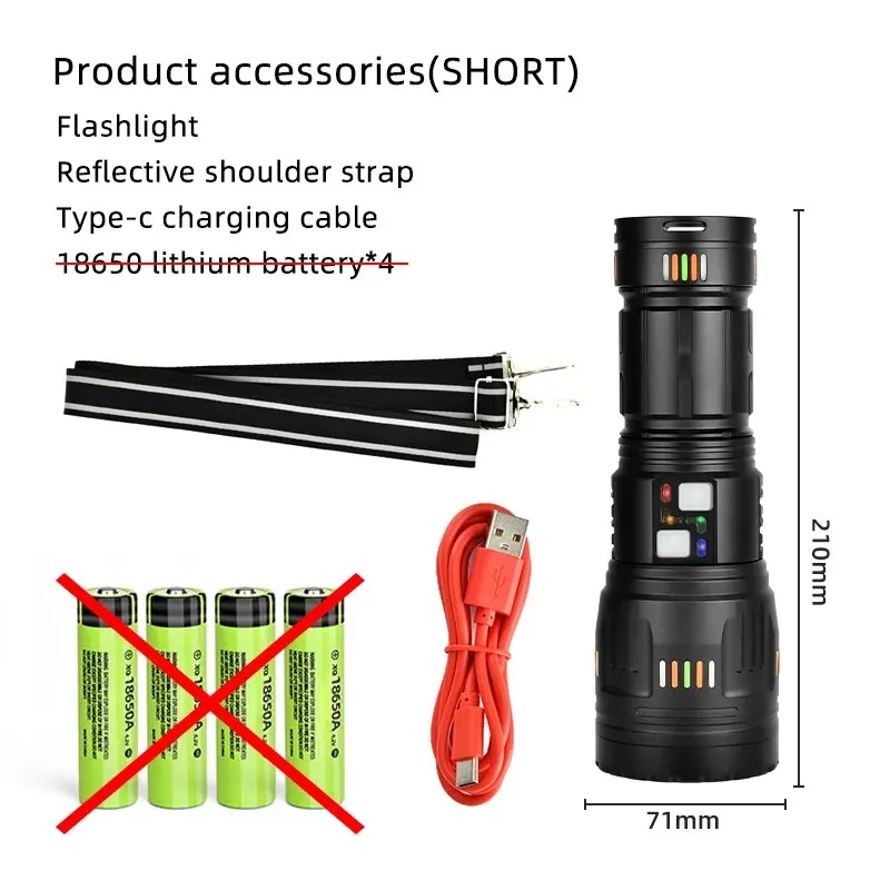 פנס חזק במיוחד COBA עם תאורת LED, טווח ארוך, פילם סופג פלואורסצנטי, זום מואר, פנס למחנאות ולמצבי חירום
