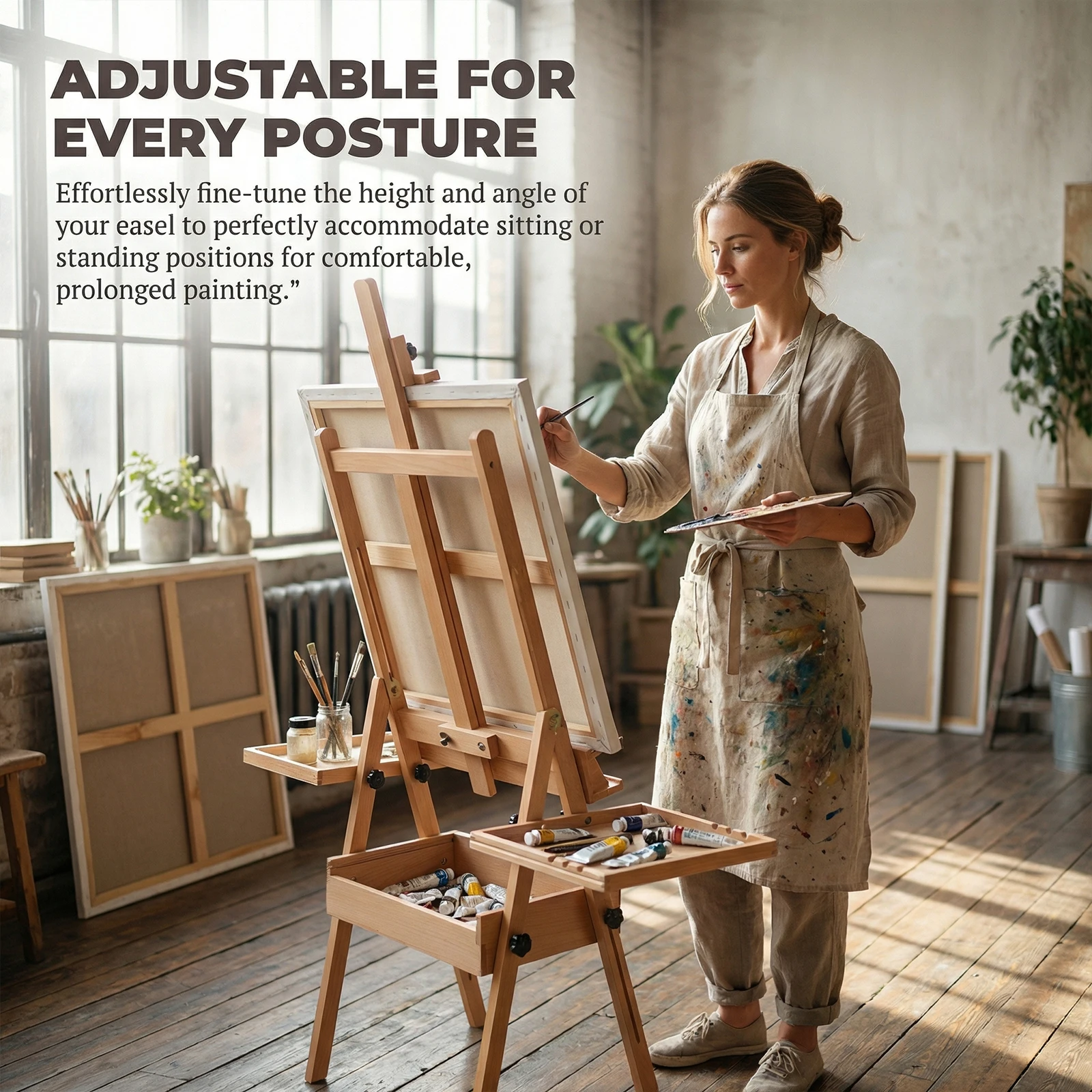 Adjustable Beech Wood Studio Easel 4