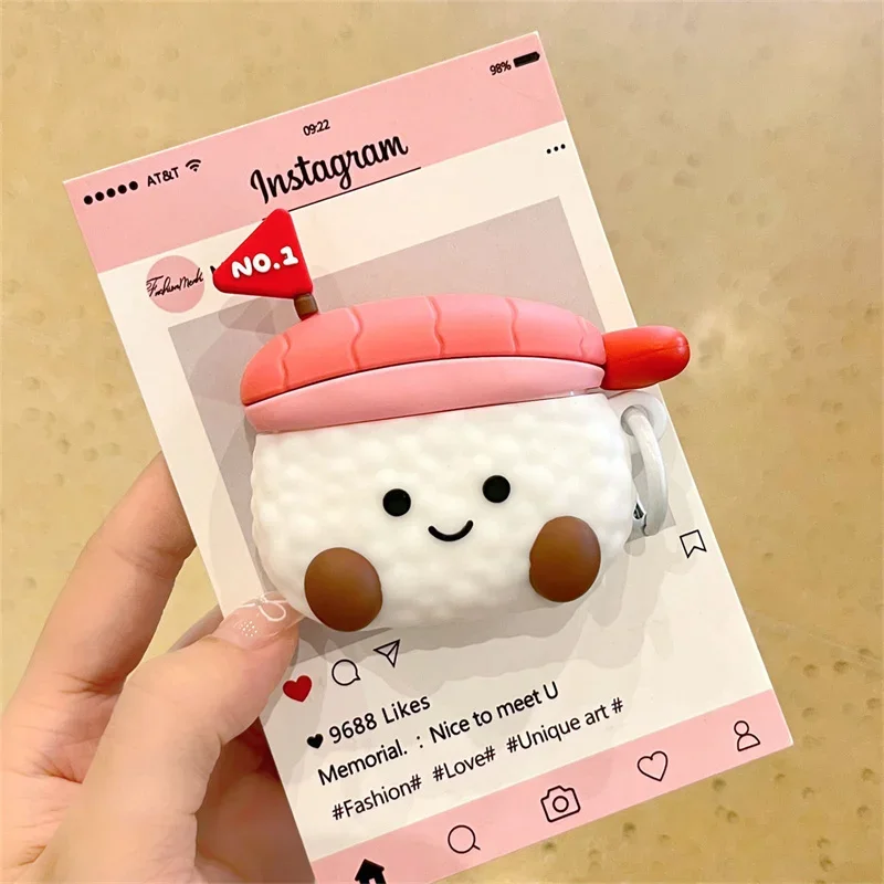 Pink Lady Style Cute Sushi Earphone Case - Wireless Charging Headset Cover