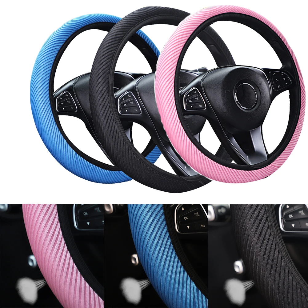 

Universal Breathable Elastic Car Steering Wheel Cover Stripe Soft Wear-resistant Leather Interior Accessories Steering Covers
