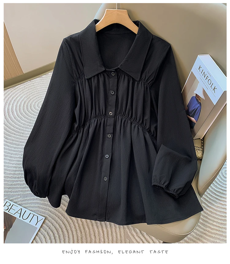 Koreanischen Stil Formale Hemden 2026 Große Größe Blusen Lange Hülse Lose drehen-unten Kragen Taste Frau Ballkleid Plus größe Bluse – Detail 27