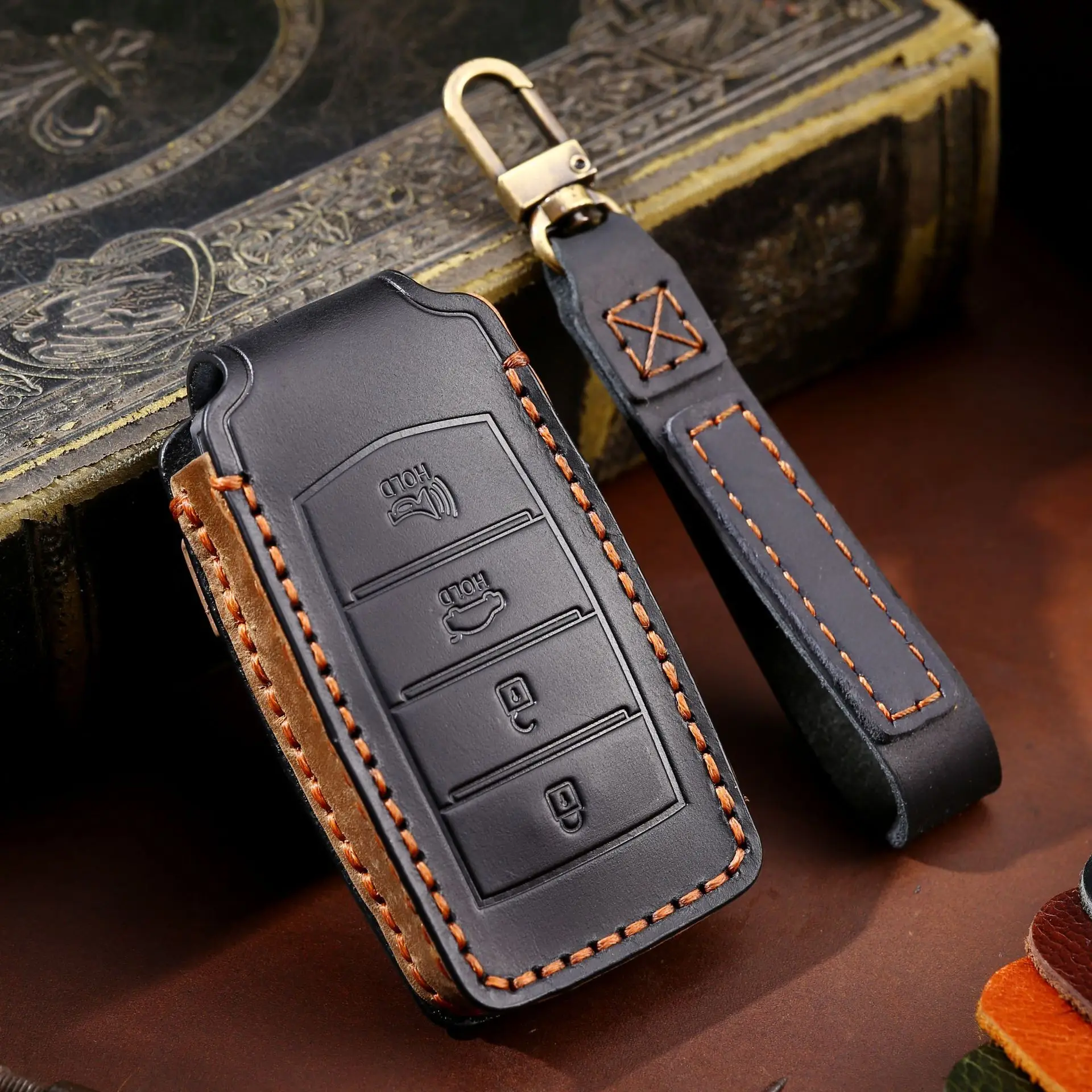 

For Hyundai Genesis G70 G80 G90 2017 2018 2019 2020 Genuine Leather Car Key Case Cover Fob Car Key Protector