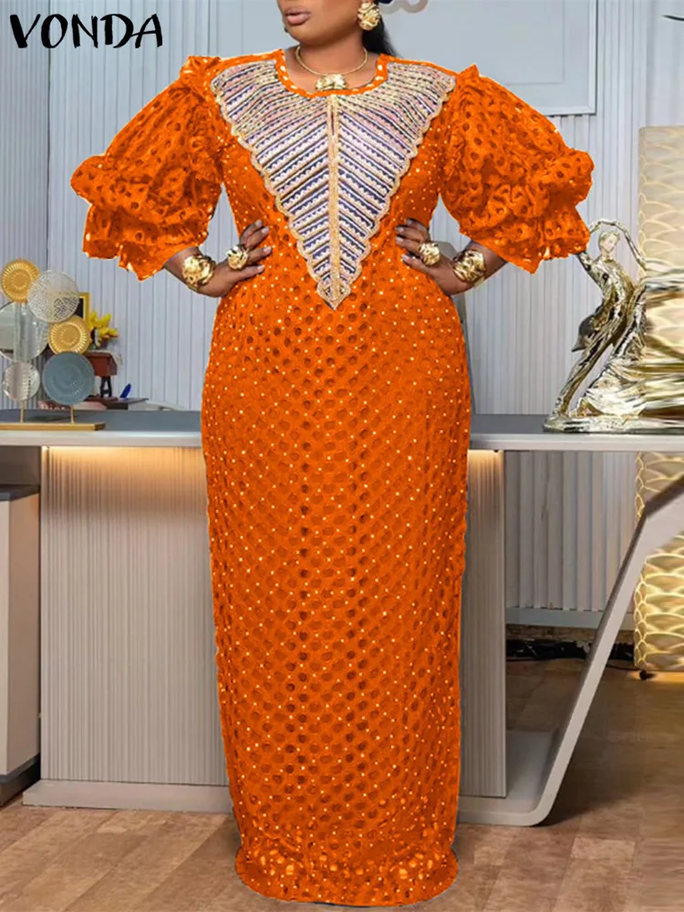 

Женское летнее платье-макси с длинным рукавом и буффами