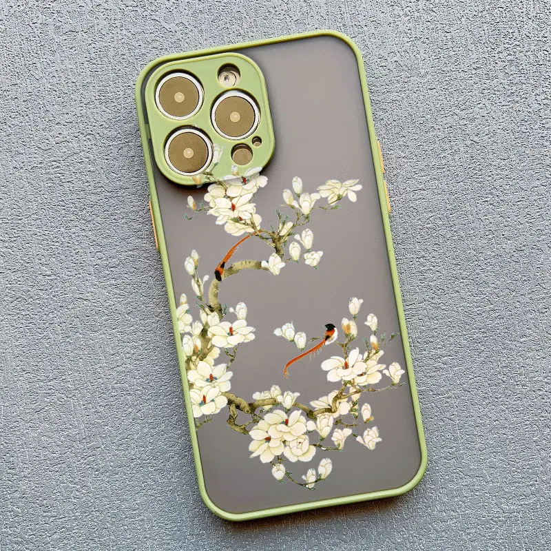 Birds Watercolor Pattern Shockproof Phone Case with Floral Design