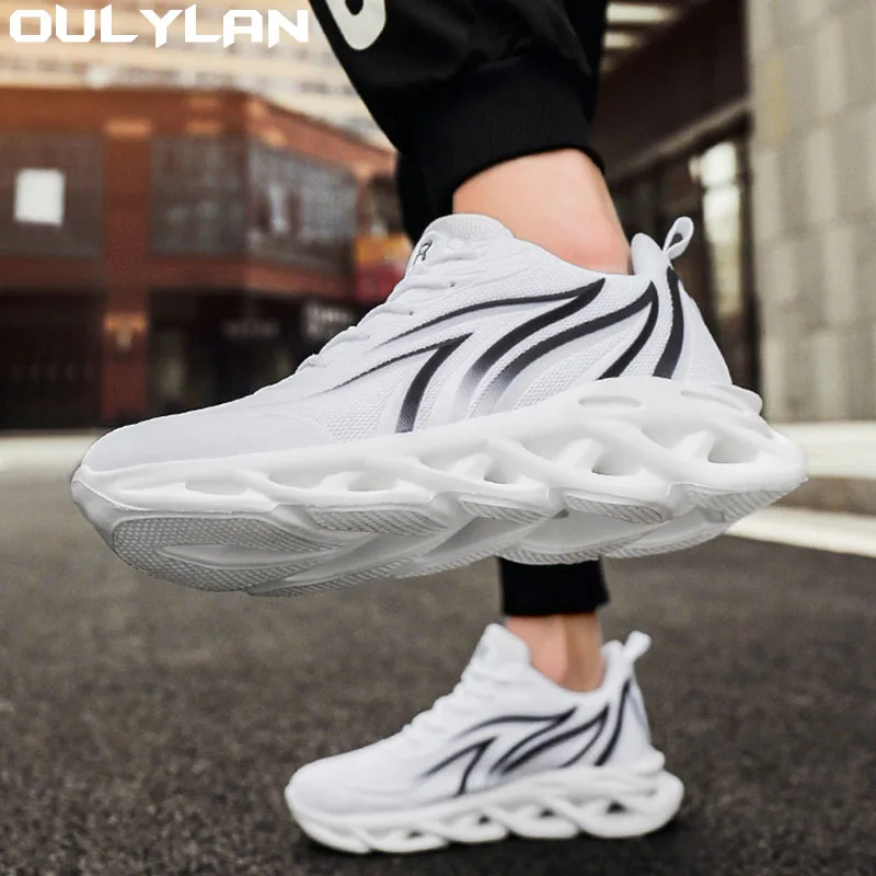 

Oulylan Athletic Sport Blade Cushioning Jogging Trainers Lightweight Shoes Fashion Running Shoes Men Flame Printed Sneakers Knit