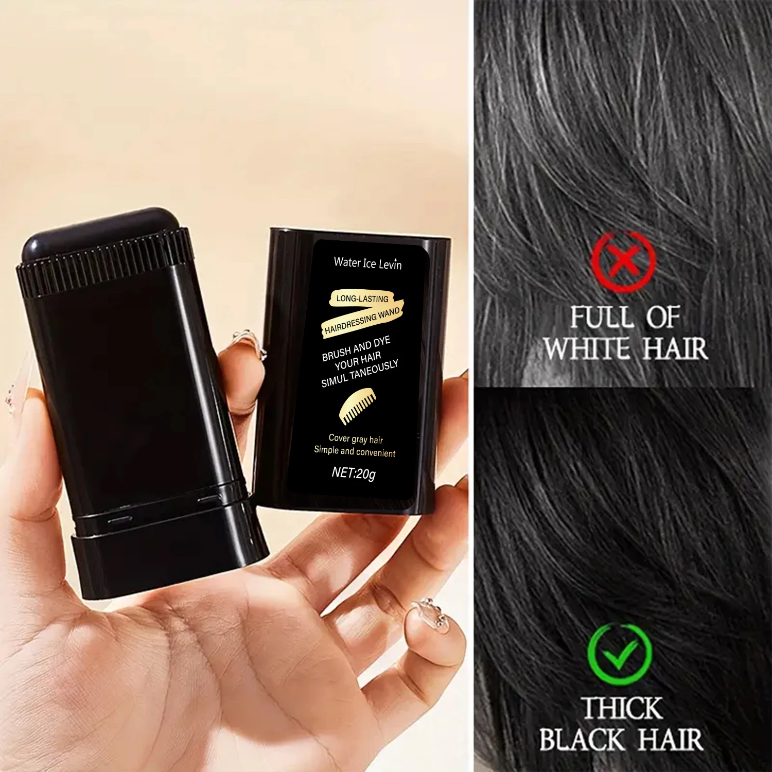 Effortless Black Hair Color Cream - Temporary, Long-Lasting, and Washable Stick for Easy Application and Cleanup