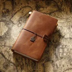 Vintage Refillable Leather Travel Journal - Handmade Portable Sketchbook Diary (Brown)