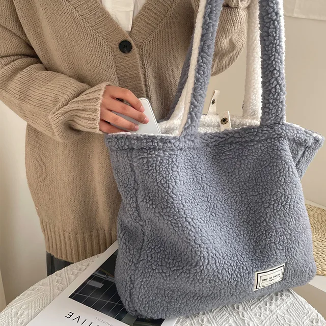 Autumn Winter Tote Bag Large-capacity Fleece Shoulder Handbags Soft Plush  Top-handle Bags Candy Portable For Shopping Travel - Top-handle Bags -  AliExpress