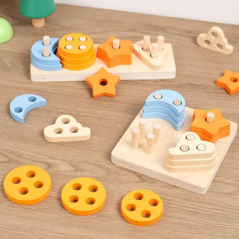 

Montessori Wooden Toy Color Shape Recognition Stacker Wooden Sorting Tower Early Educational Stacking Matching Set Toys Gifts