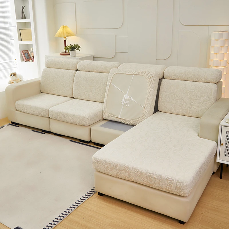 Leaf Pattern Jacquard Sofa Seat Cover Elastic Cushion Cover Sofa Backrest Protector Pet Freindly Couch Covers Anti-Slip