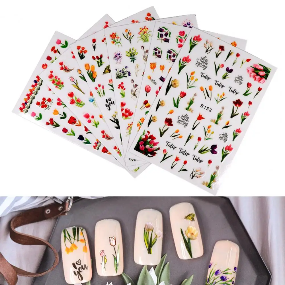 

1 Set Nail Sticker Exquisite Pattern Waterproof Resin Tulip Print Fingernail Sticker DIY Nail Art Gadget Nail Supplies