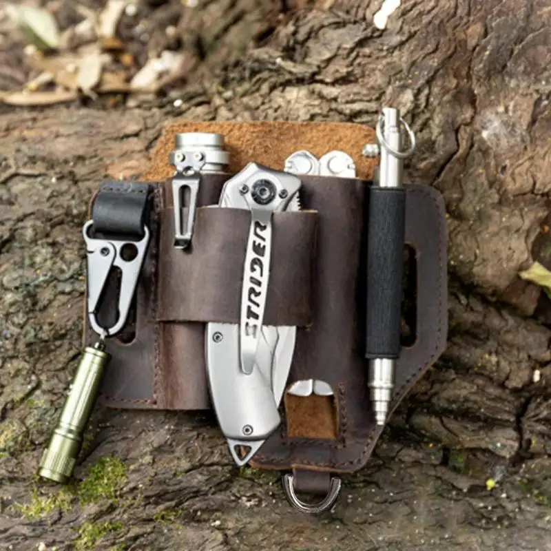 Men Leather EDCs Organizer Sheath EDCs Belt Sheath Pocket Organizer Leather Pouch With Pen Holder For Flashlight Knives Car Key 4