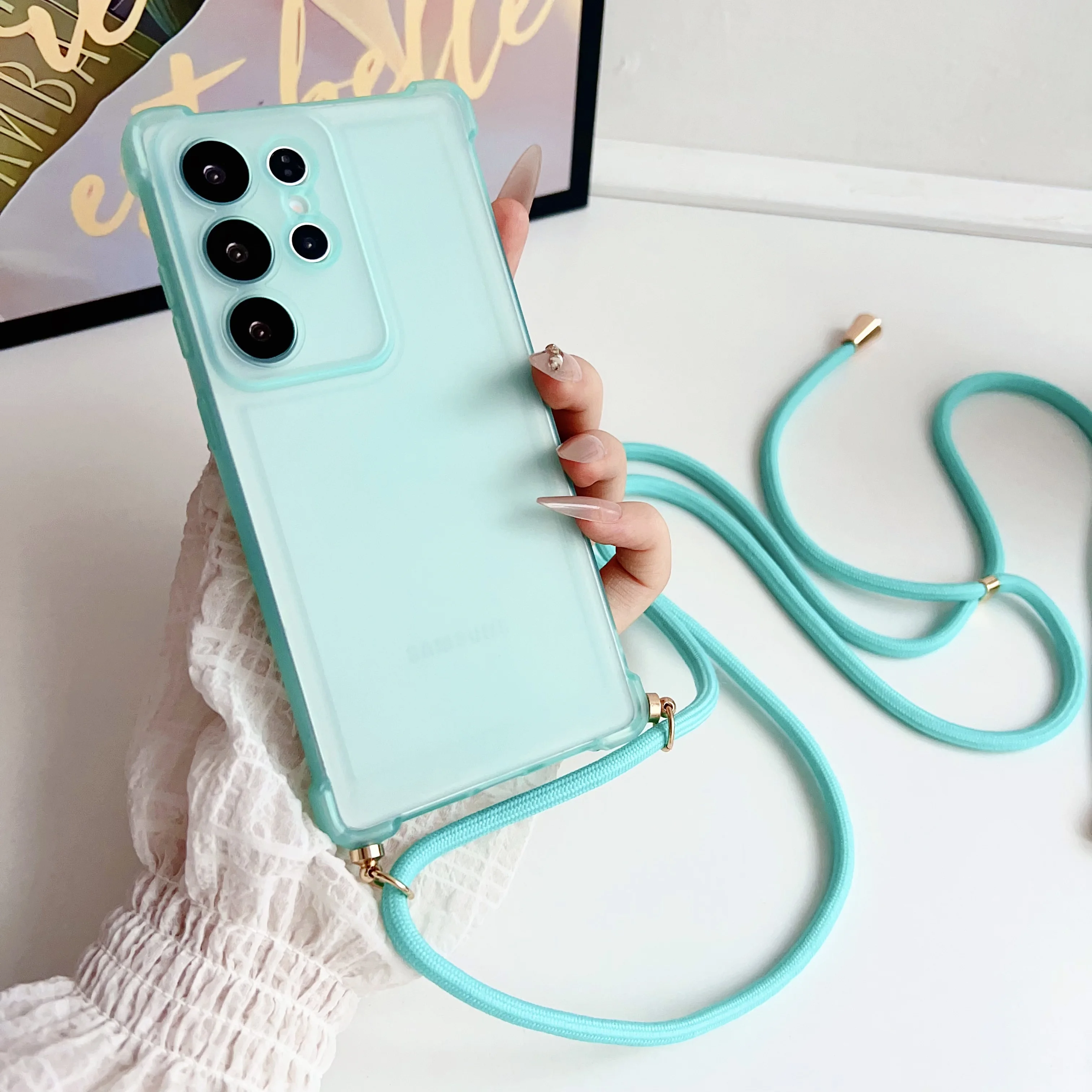 Crossbody Necklace Lanyard Candy Transparent Soft Phone Case - Clear Cover