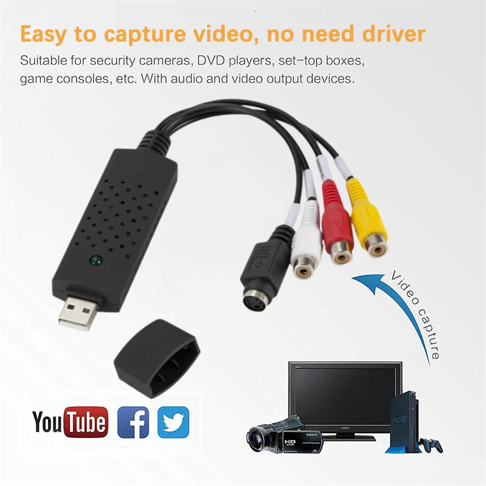 USB 케이블 포함 USB 오디오 비디오 캡처 카드 어댑터, USB 2.0-RCA 비디오 캡처 컨버터, TV DVD VHS 캡처 장치
