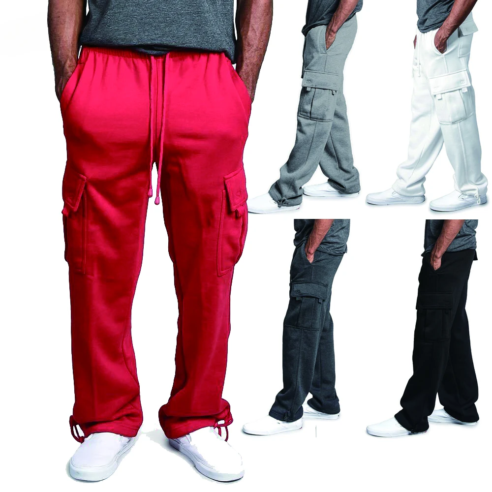 Men Cargo Pants Track Pants Street Bottoms Winter Fitness Gym Workout Running Training Exercise Breathable Soft Male Sweatpant