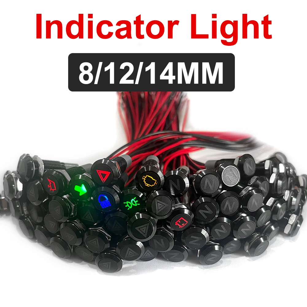 8/12/14MM Metal Indicator Light Car Motorcycle Waterproof LED Pilot Signal Lamp Panel Dashboard Warning 12V 24V Customization