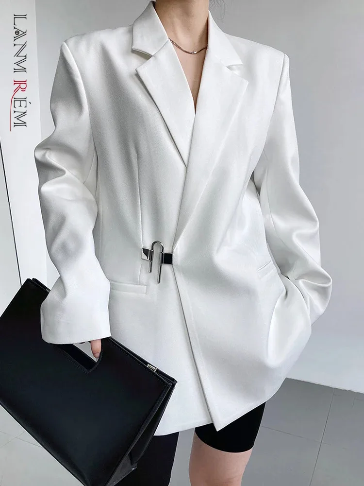 

[LANMREM] Minimalism Loose Blazers For Women 2024 Spring New Long Sleeve Office Lady Jackets Female Outwear Fashion 26D4552