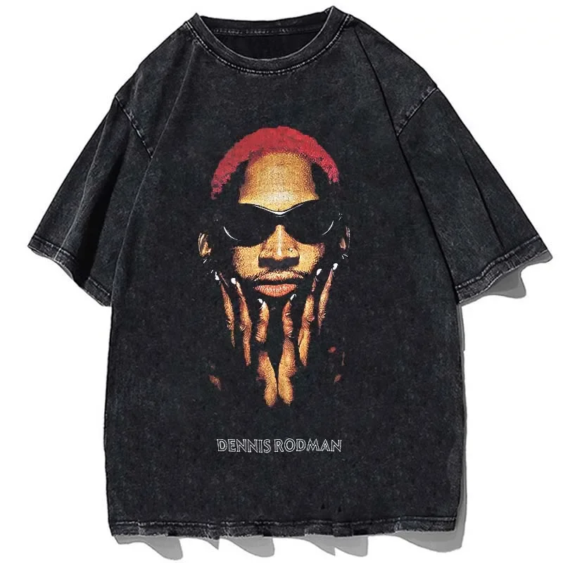 

Hip Hop Streetwear Y2k Men Vintage T-shirtCotton Men Oversize Washed Tshirt Harajuku Tees Dennis Rodman Portrait Printed T Shirt