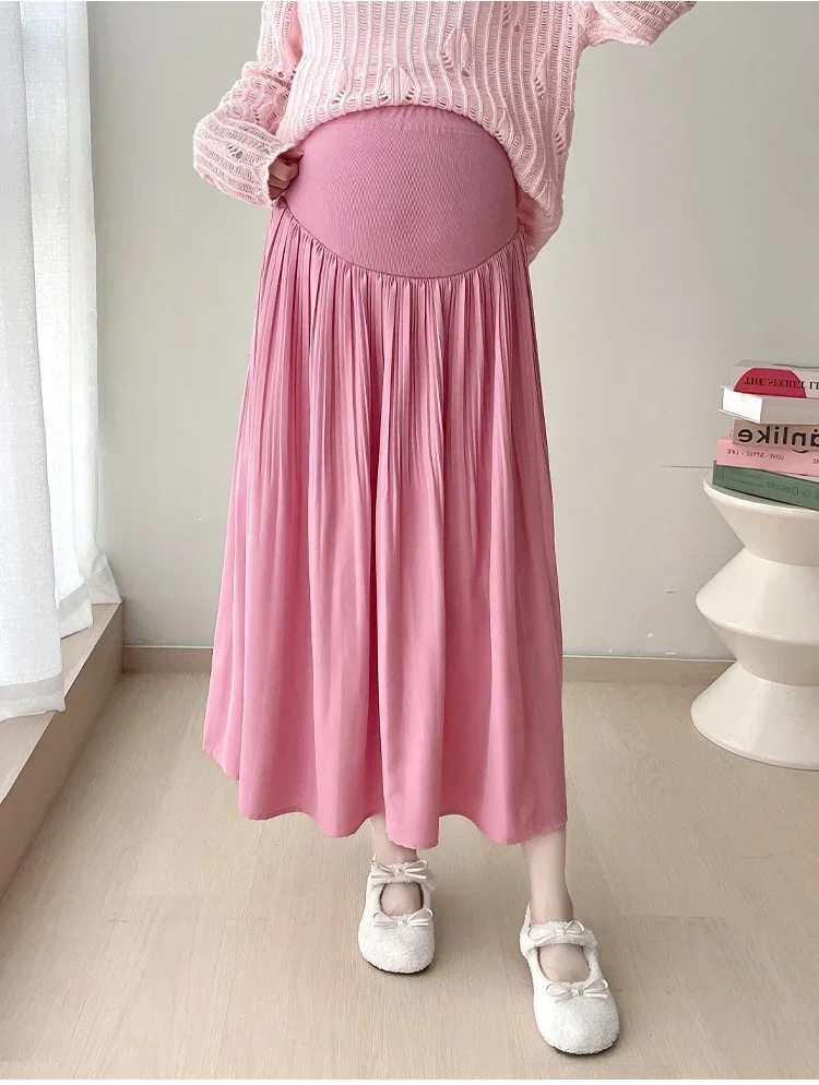 Factory Price Korean Style Fashion Maternity Belly Skirts Long Loose High Waist Pregnant Woman Empired Pleated Skirt Maxi Skirt