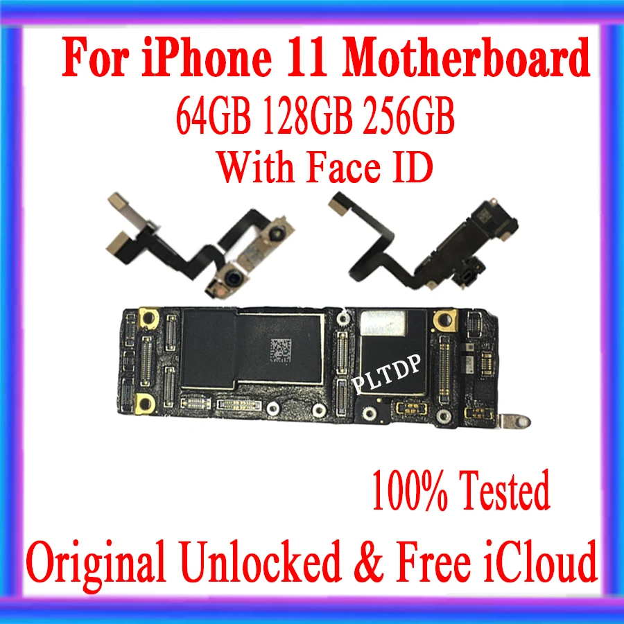 

64-128-256GB For iphone 11 Motherboard Original Unlocked Free icloud Mainboard Full Chips Tested Logic board With/No Face ID