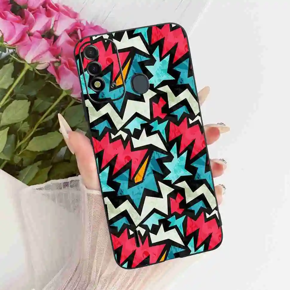 Colorful Cartoon Design Soft TPU Shockproof Black Phone Case Bumper Cover