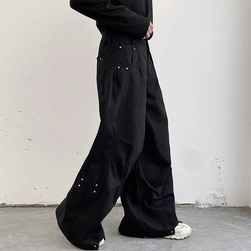 IEFB Men Pants Darkwear Pleats Loose Wide Leg Trousers Trend Solid Color Autumn Fashion Pocket Japanese 9A5642 wide leg pants wide leg sweatpants