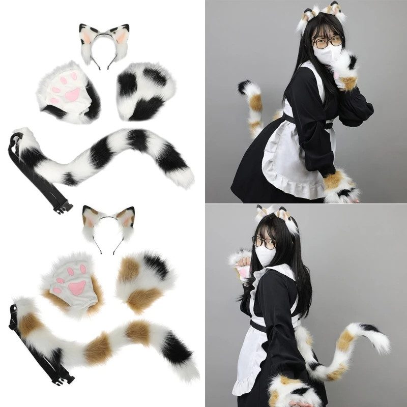 

Wolf Tail Ears Headband and Gloves Set Halloween Christmas Fancy-Party Costume Toys-Gift for Women Men R7RF