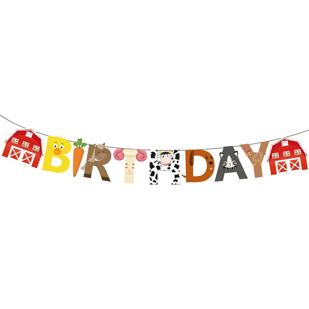 

Happy Birthday Sign Banner Hanging Party Decorate Animal Banner Pull Flag Baby