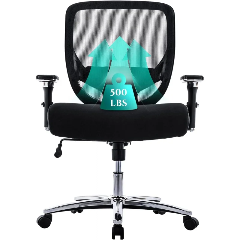 

Big and Tall Office Chair 500lbs, Heavy Duty Ergonomic Mesh Chair, Computer Executive Desk Chair with Wide Thick Seat, 4D Armres