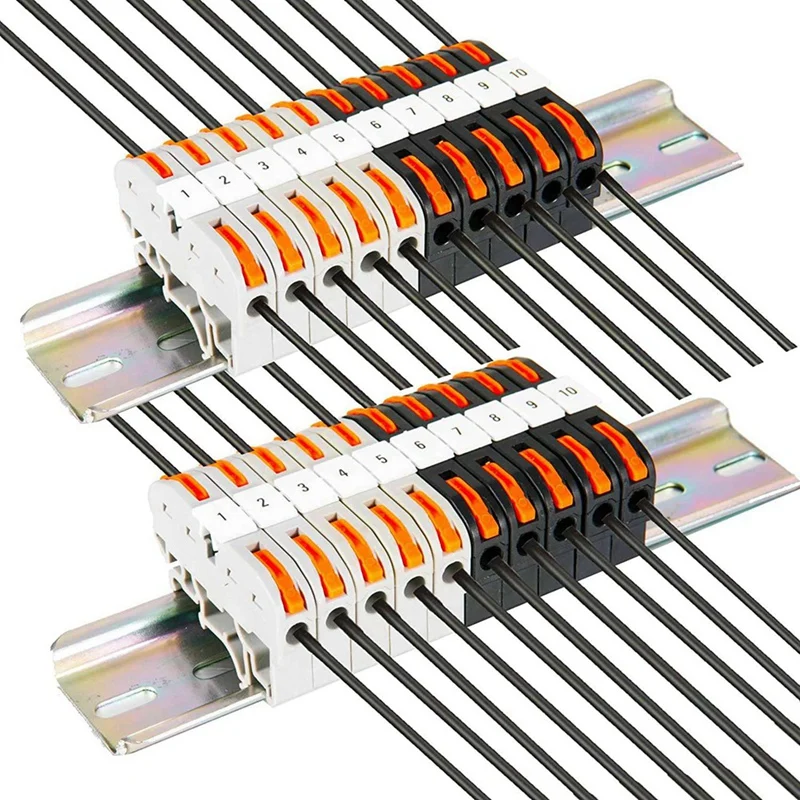 

2X DIN Rail Terminal Blocks Kit, With Universal Compact Connectors, Connection Bar, Marker Strip, Screws, 28-12 AWG