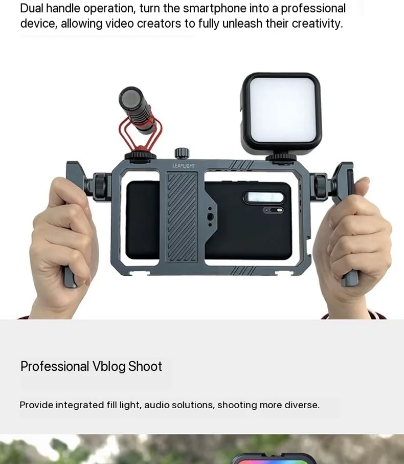 Leap light Metal Telefon Video Cage Kit mit Griffen Smartphone Video Rig Kit für Smartphone iPhone Android Handy – Detail 7