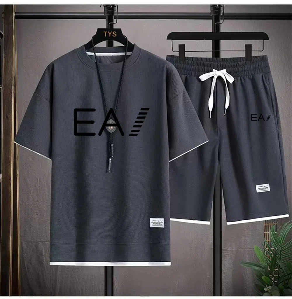 Summer Men's two-piece Linen Fabric Casual T-shirt and Men's Tracksuit Fashion short-sleeved tracksuit 6