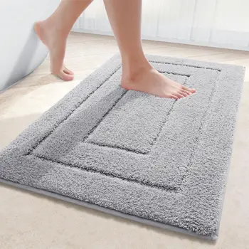 Olanly Microfibre Bathroom Rugs Non-Slip Washable Bath Doormat Water Absorbent Resist Dirt Bath Carpet Shower Velveteen Foot Mat 1