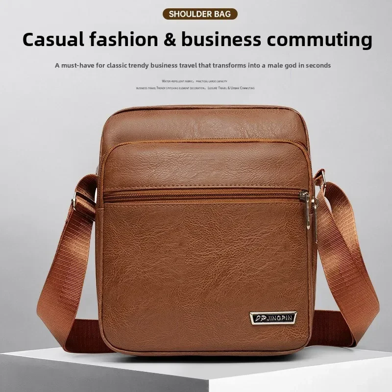 Men's Bag, PU Leather Single Shoulder Bag Multi Layer Zipper Large Capacity Crossbody Bag Daily Use Work Travel Business Commute