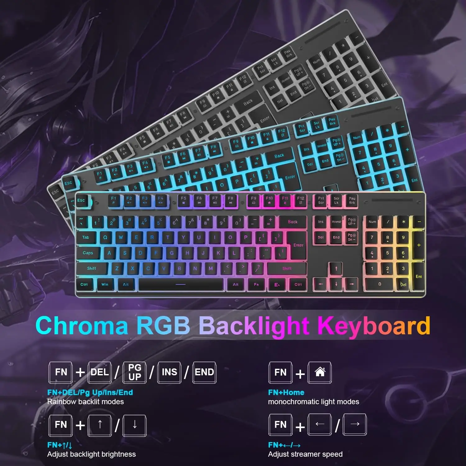 MAMBASNAKE L96 무선 키보드 마우스 콤보, 3000mAh 충전식 RGB 풀 사이즈, 푸딩 키캡, 4800DPI 광학 마우스, K10
