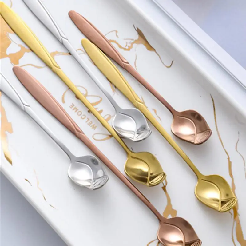 

Rose Spoon Cute Spoon Spoon Long Handle Small Spoon Net Red Petals Golden Coffee Stirring Spoon