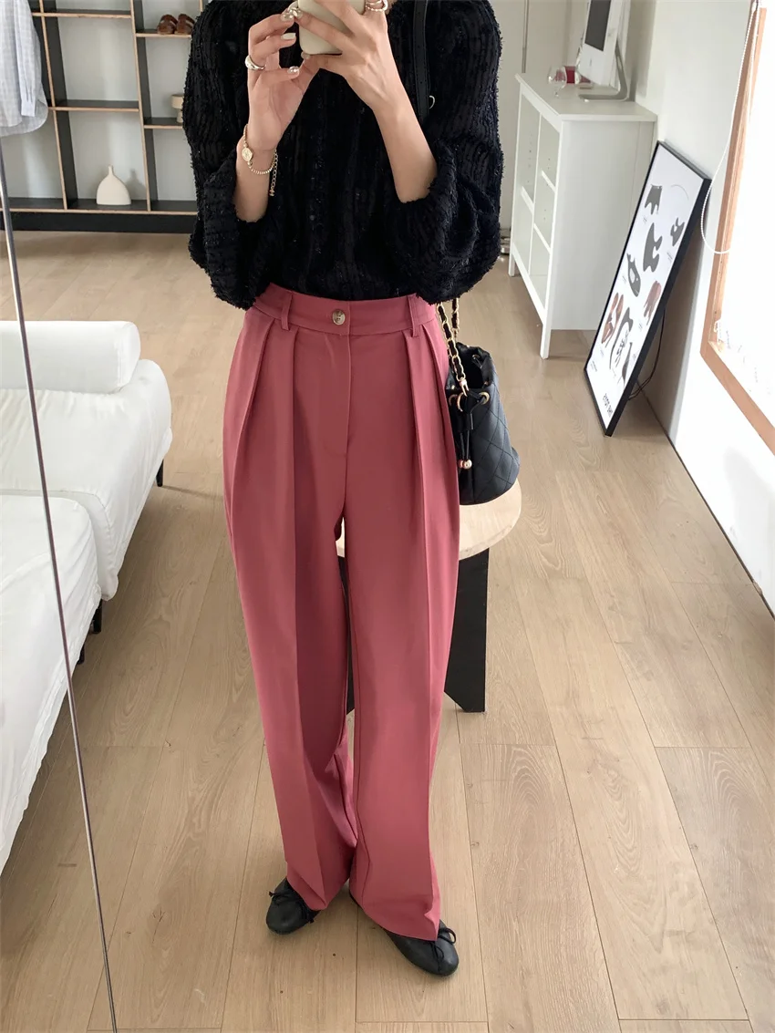 HziriP Pink Women Trousers S-L Work Wear Solid Hot Stylish 2022 Summer Straight Casual Chic Loose All Match OL Full Length Pants track pants