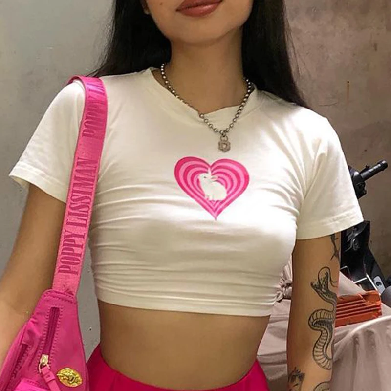 Fashion Y2K Women's Short sleeved Clothing Love Print Summer Sexy T-shift