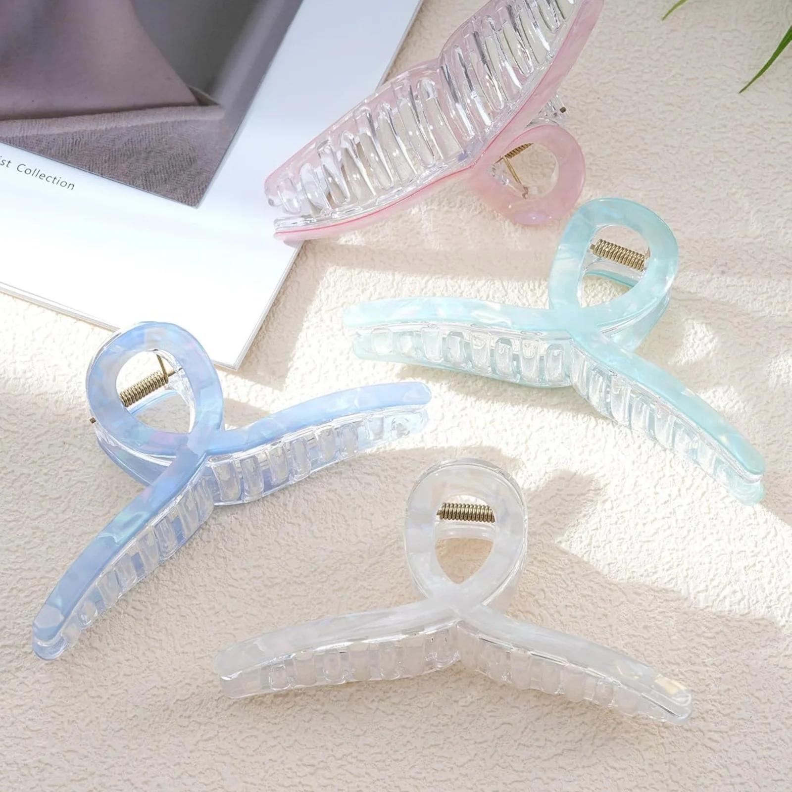 1PC Iridescent Ribbon - Shaped Hair Claws Set, 4 Pastel Colors, Stylish Hair Clamps for Women, Chic Updo Accessories
