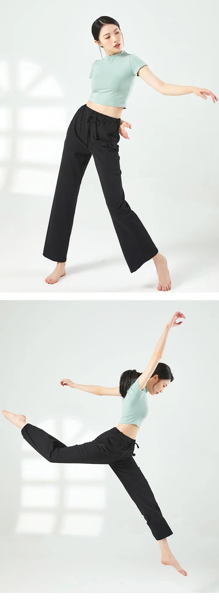 Frauen Mittleren Kragen Baumwolle Yoga Shirt Atmungsaktive Klassische Tanz Pilates Kurzarm Klassische Ausbildung Tanz Erwachsene T-Shirt – Detail 2