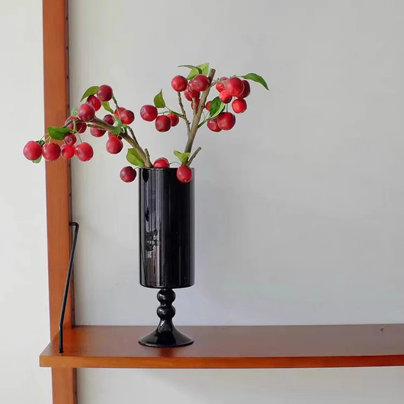 Black Tall-Stemmed Glass Vase – French Classical Hydroponic Flower Arrangement Vase, Artisan Craft Home Decor Piece 2