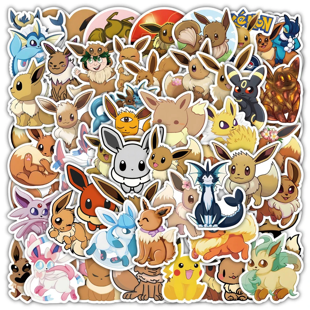 10/30/50pcs Cartoon Pokemon Eevee Stickers Kawaii DIY Graffiti Skateboard Laptop Phone Vinyl Cute Anime Sticker for Kids Toys