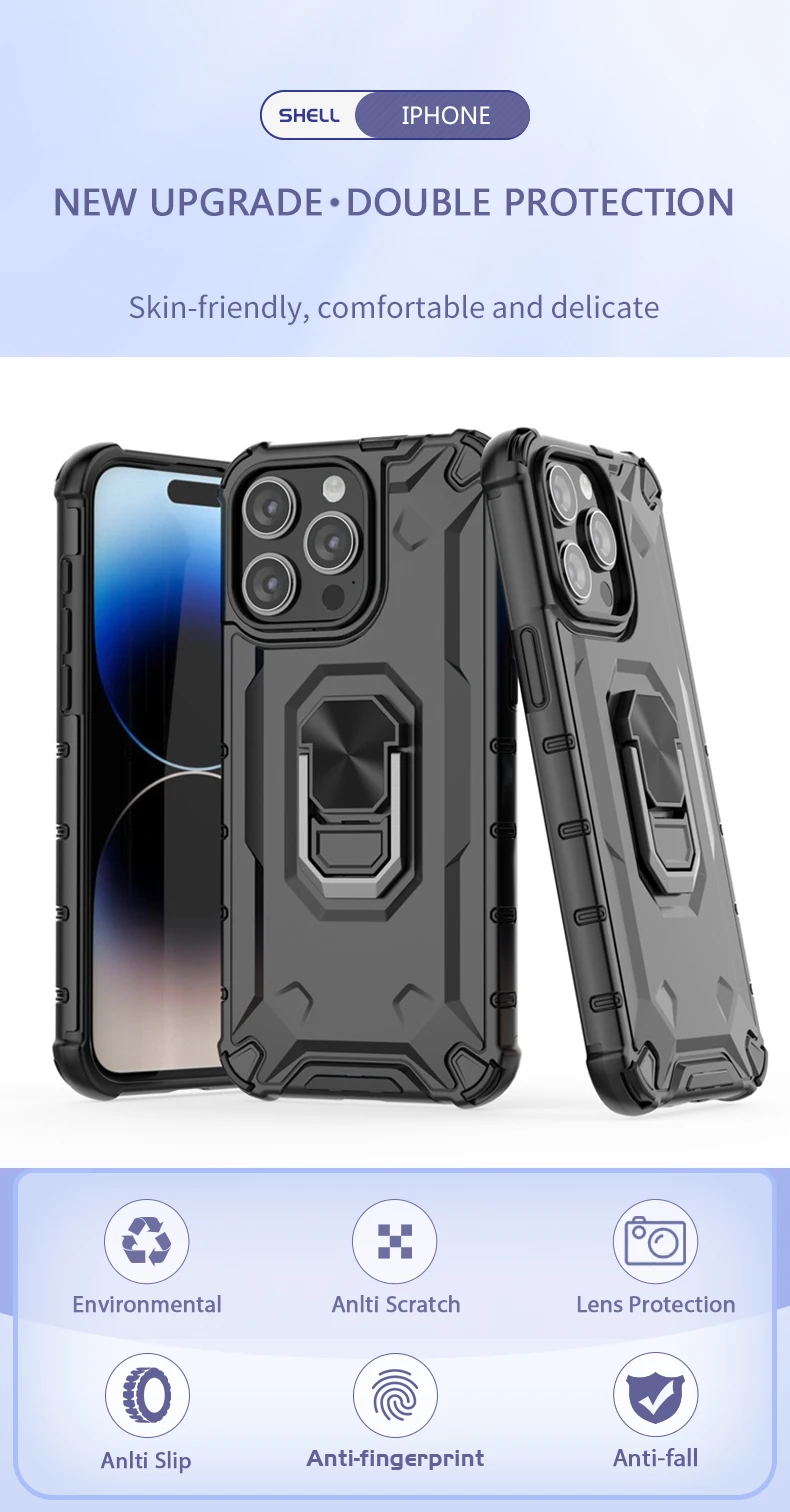 Bananq Shockproof Metal Ring Holder Back Case For iPhone 15 14 Plus 13 Pro Max Magnetic Stand Phone Cover_voghion.com