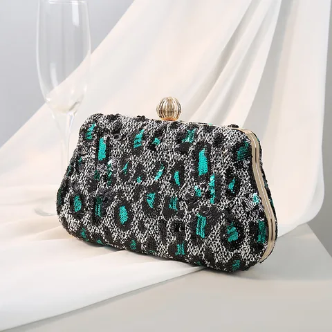 New Embroidered Sequin Leopard Evening Bag for Women 2022 Fashion Design Casual Purse Chain Shoulder Crossbody Party Bag