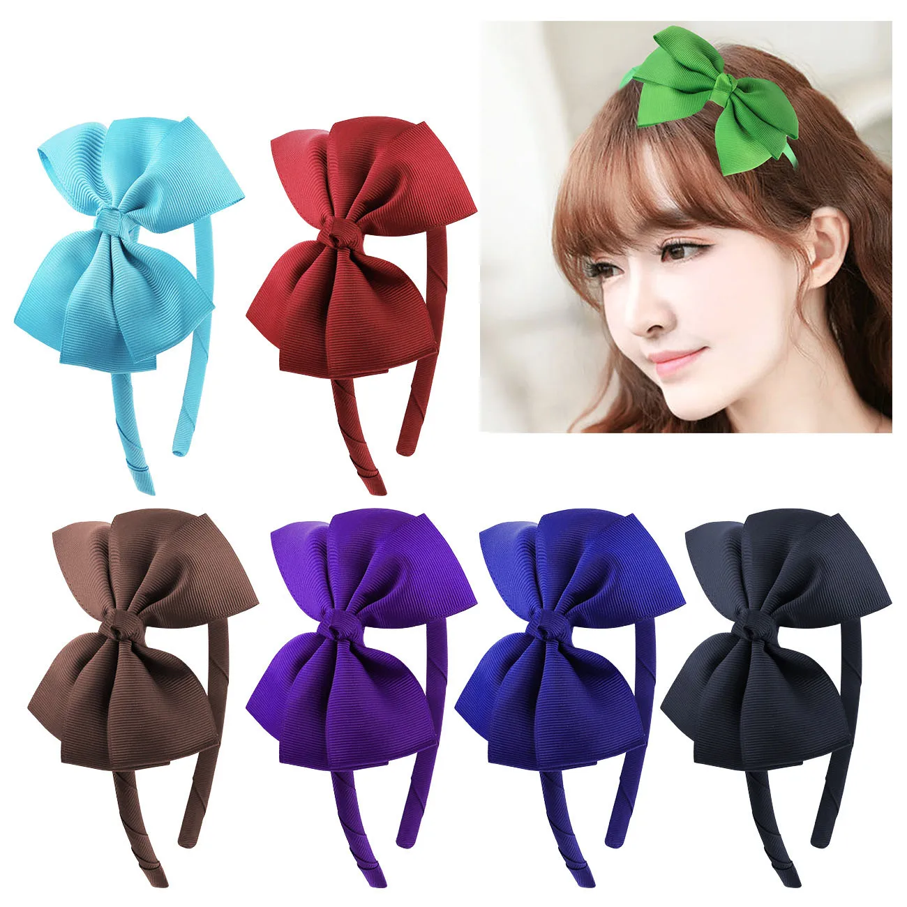 

1pcs Ribbon Handmade Hair Bows Hairbands for Baby Girls Cute Bowknot Solid Color Headband Headwear Hair Accessories