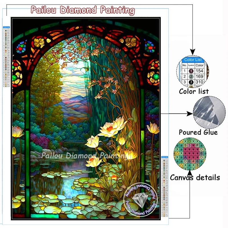Diamond painting Stained glass lotus flower diamond art painting