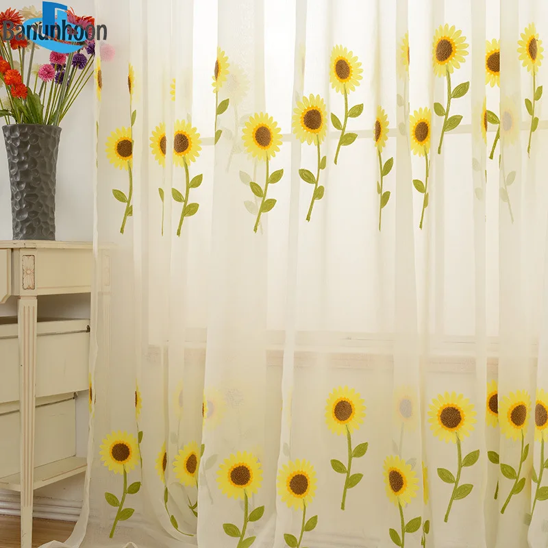 

2019 Акция Cortinas спальни Новинка Тюль с подсолнухами вышитые прозрачные шторы для спальни гостиной в китайском стиле