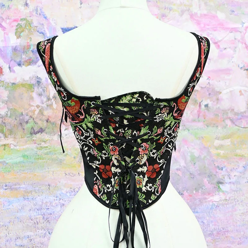 Damen Luxus Patchwork Korsett-Top Vintage Tierdruck Mieder Stahlkorsett Rückenschnürung Bühnenkostüm Formgebende Weste Übergröße – Detail 20