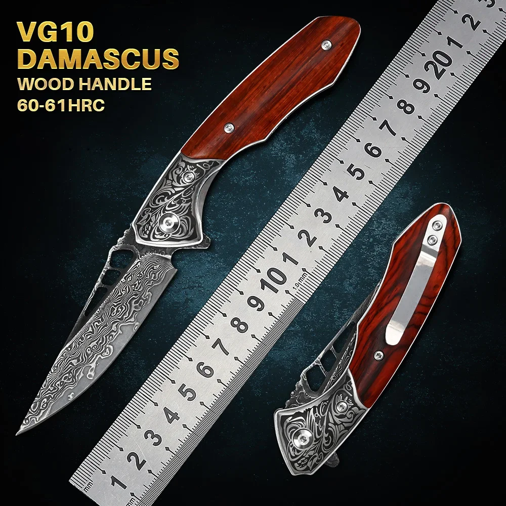 

VG10 Damascus Pocket Knives for Men Utility Flipper Tactical Folding Knife For Camping Survival Hunting Fishing And EDC